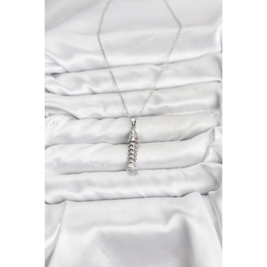 316L Çelik Zincir Gümüş Renk Balık Model Zirkon Taşlı Kadın Kolye - TJ-BKO10884