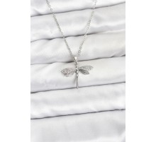 316L Çelik Zincir Gümüş Renk Yusufçuk Model Zirkon Taşlı Kadın Kolye - TJ-BKO10886