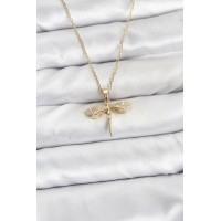 316L Çelik Zincir Gold Renk Yusufçuk Model Zirkon Taşlı Kadın Kolye TJ-BKO10887