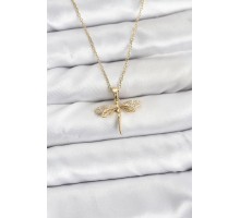 316L Çelik Zincir Gold Renk Yusufçuk Model Zirkon Taşlı Kadın Kolye - TJ-BKO10887