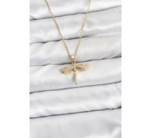 316L Çelik Zincir Gold Renk Yusufçuk Model Zirkon Taşlı Kadın Kolye - TJ-BKO10887