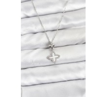 316L Çelik Zincir Gümüş Renk 4 Yapraklı Yonca Model Zirkon Taşlı Kadın Kolye - TJ-BKO10888