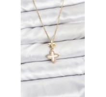 316L Çelik Zincir Gold Renk 4 Yapraklı Yonca Model Zirkon Taşlı Kadın Kolye - TJ-BKO10889