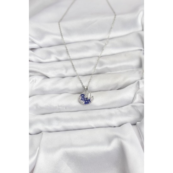 316L Çelik Zincir Gümüş Renk Gece Model Zirkon Taşlı Kadın Kolye - TJ-BKO10890