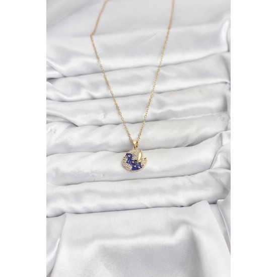 316L Çelik Zincir Gold Renk Gece Model Zirkon Taşlı Kadın Kolye - TJ-BKO10891