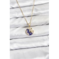 316L Çelik Zincir Gold Renk Gece Model Zirkon Taşlı Kadın Kolye TJ-BKO10891