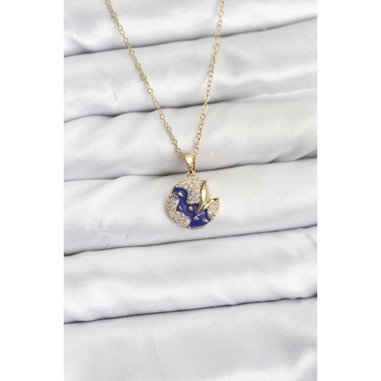 316L Çelik Zincir Gold Renk Gece Model Zirkon Taşlı Kadın Kolye - TJ-BKO10891