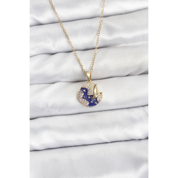 316L Çelik Zincir Gold Renk Gece Model Zirkon Taşlı Kadın Kolye - TJ-BKO10891