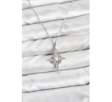 316L Çelik Zincir Gümüş Renk Kutup Yıldızı Model Zirkon Taşlı Kadın Kolye - TJ-BKO10892