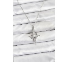 316L Çelik Zincir Gümüş Renk Kutup Yıldızı Model Zirkon Taşlı Kadın Kolye - TJ-BKO10892