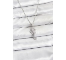 316L Çelik Zincir Gümüş Renk Deniz Atı Model Zirkon Taşlı Kadın Kolye - TJ-BKO10894