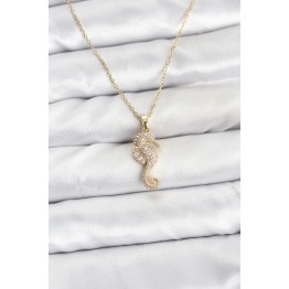 316L Çelik Zincir Gold Renk Deniz Atı Model Zirkon Taşlı Kadın Kolye TJ-BKO10895