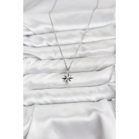 316L Çelik Zincir Gümüş Renk Kutup Yıldızı Model Kadın Kolye - TJ-BKO10896