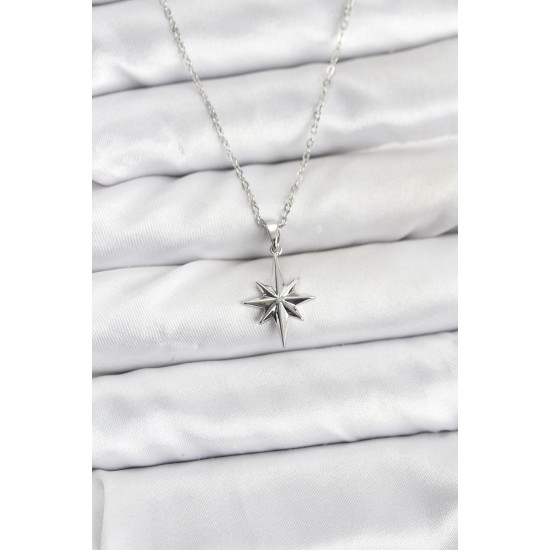 316L Çelik Zincir Gümüş Renk Kutup Yıldızı Model Kadın Kolye - TJ-BKO10896