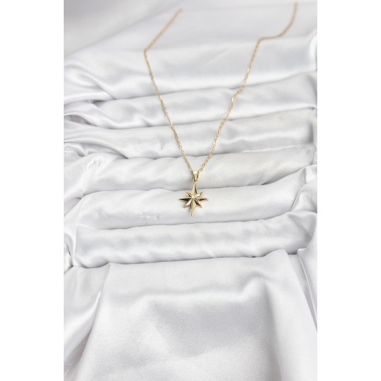 316L Çelik Zincir Gold Renk Kutup Yıldızı Model Kadın Kolye - TJ-BKO10897