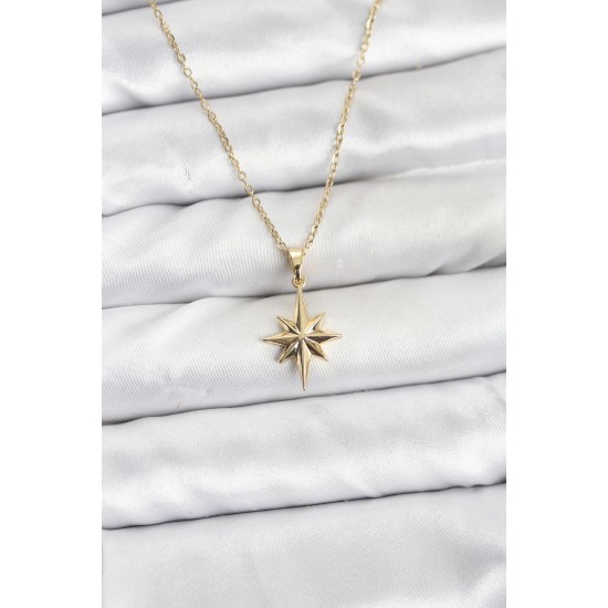 316L Çelik Zincir Gold Renk Kutup Yıldızı Model Kadın Kolye - TJ-BKO10897