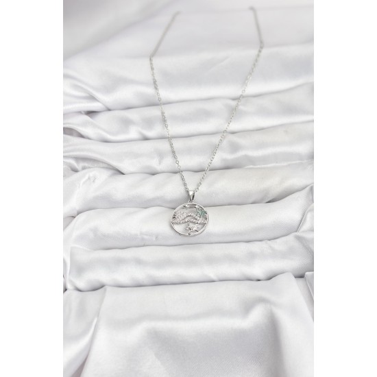 316L Çelik Zincir Gümüş Renk Şans Kolyesi Model Zirkon Taşlı Kadın Kolye - TJ-BKO10898