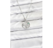 316L Çelik Zincir Gümüş Renk Şans Kolyesi Model Zirkon Taşlı Kadın Kolye - TJ-BKO10898