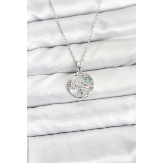 316L Çelik Zincir Gümüş Renk Şans Kolyesi Model Zirkon Taşlı Kadın Kolye - TJ-BKO10898