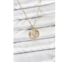 316L Çelik Zincir Gold Renk Şans Kolyesi Model Zirkon Taşlı Kadın Kolye - TJ-BKO10899