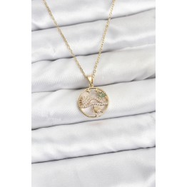 316L Çelik Zincir Gold Renk Şans Kolyesi Model Zirkon Taşlı Kadın Kolye TJ-BKO10899