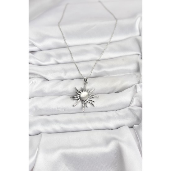 316L Çelik Zincir Gümüş Renk Güneş Model Kadın Kolye - TJ-BKO10900