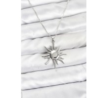 316L Çelik Zincir Gümüş Renk Güneş Model Kadın Kolye - TJ-BKO10900