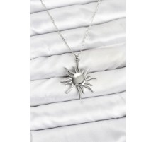 316L Çelik Zincir Gümüş Renk Güneş Model Kadın Kolye - TJ-BKO10900