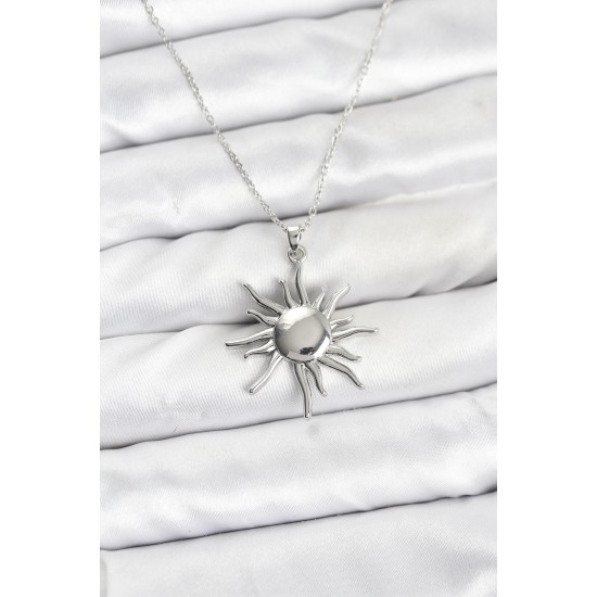 316L Çelik Zincir Gümüş Renk Güneş Model Kadın Kolye - TJ-BKO10900