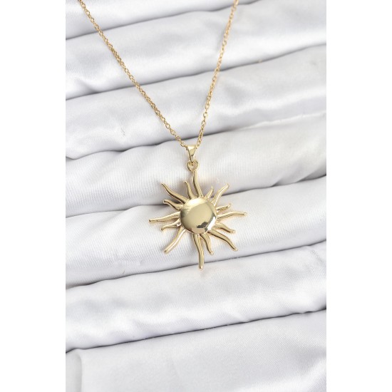 316L Çelik Zincir Gold Renk Güneş Model Kadın Kolye - TJ-BKO10901
