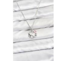 316L Çelik Zincir Gümüş Renk Pembe Taş Detaylı Çelenk Model Kadın Kolye - TJ-BKO10902