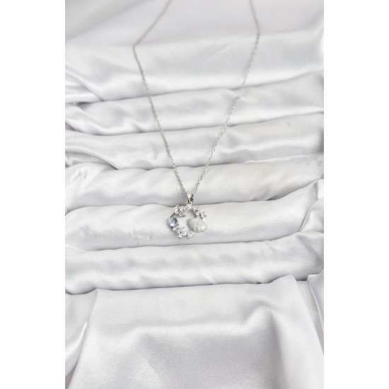 316L Çelik Zincir Gümüş Renk Deniz Tema Model Zirkon Taşlı Kadın Kolye - TJ-BKO10908