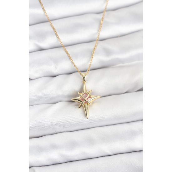 316L Çelik Gold Renk Zirkon Taşlı Kutup Yıldızı Model Kadın Kolye - TJ-BKO10913