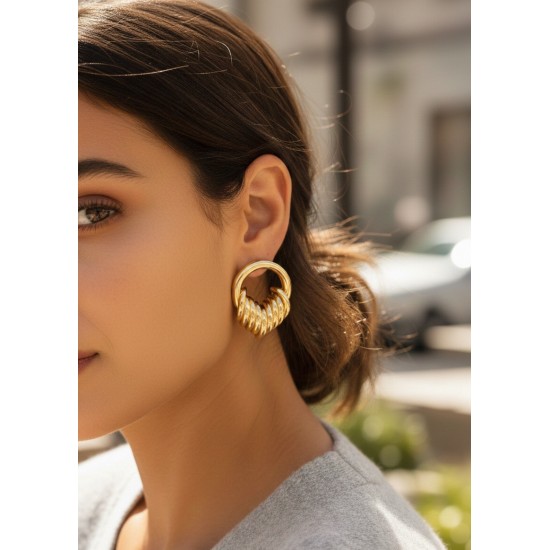 Pirinç Gold Renk Halka Sarmal Model Vintage Kadın Küpe - TJ-BKP11640