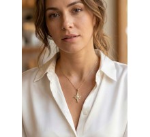 316L Çelik Zincir Gold Renk Kutup Yıldızı Model Zirkon Taşlı Kadın Kolye - TJ-BKO10893