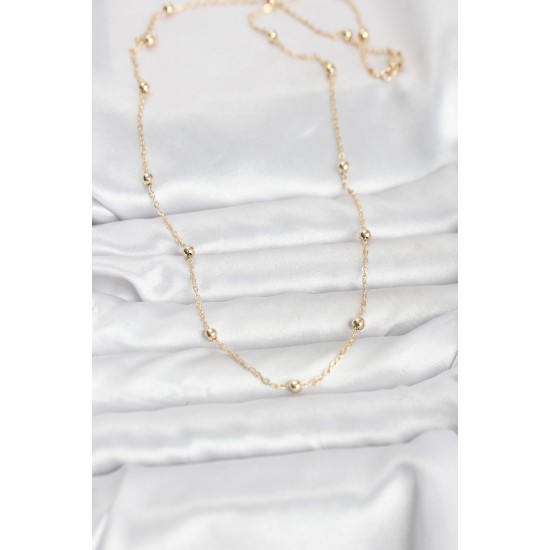 CM 14K Gold Renk Pirinç Top Zincirli 60 cm Kadın Kolye - TJ-BKO10940