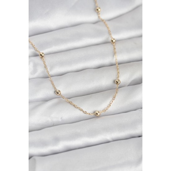 CM 14K Gold Renk Pirinç Top Zincirli 60 cm Kadın Kolye - TJ-BKO10940