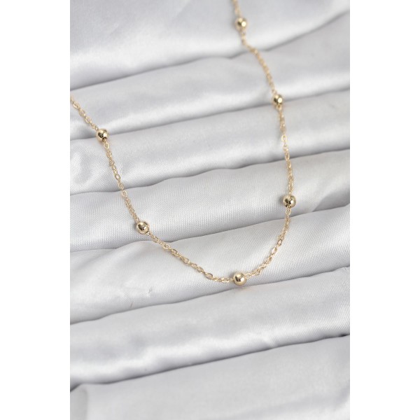 CM 14K Gold Renk Pirinç Top Zincirli 60 cm Kadın Kolye - TJ-BKO10940