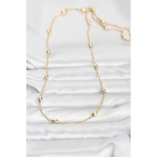 CM 14K Gold Renk Topçuklu Burgu Zincir Model 60 cm Kadın Kolye - TJ-BKO10963