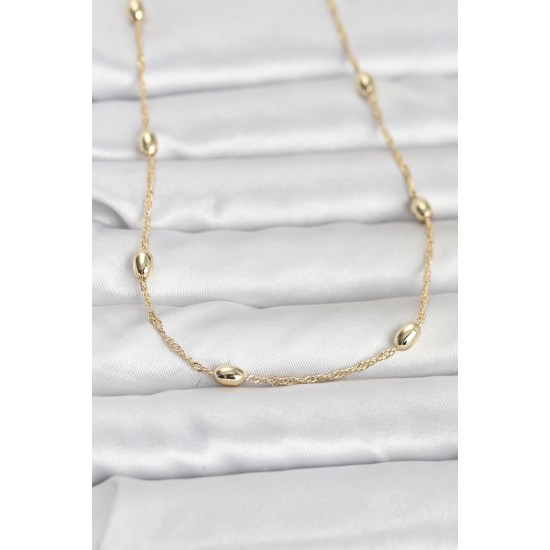 CM 14K Gold Renk Topçuklu Burgu Zincir Model 60 cm Kadın Kolye - TJ-BKO10963
