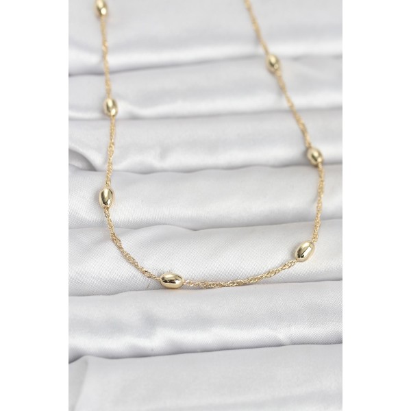 CM 14K Gold Renk Topçuklu Burgu Zincir Model 60 cm Kadın Kolye - TJ-BKO10963