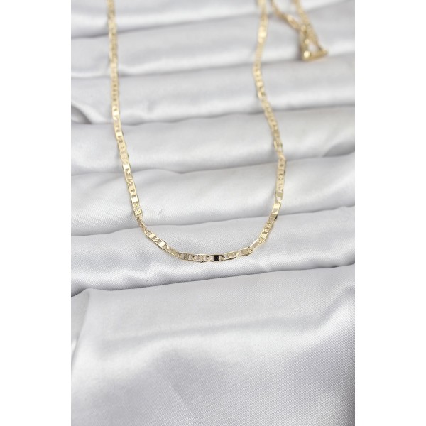 CM 14K Gold Renk Lazerli Yassı Model Zincirli 60 cm Kadın Kolye - TJ-BKO10966