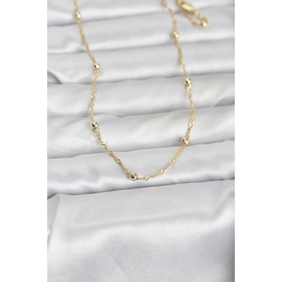 CM 14K Gold Renk Burgu ve Top Zincirli Model 60 cm Kadın Kolye - TJ-BKO10975