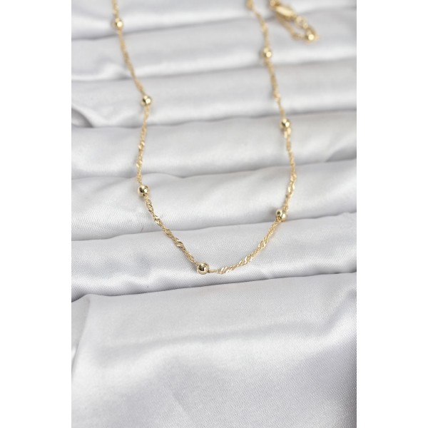 CM 14K Gold Renk Burgu ve Top Zincirli Model 60 cm Kadın Kolye - TJ-BKO10975