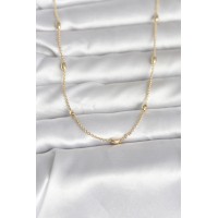 CM 14K Gold Renk Damla Topçuk Model Zincirli 60 cm Kadın Kolye TJ-BKO10980