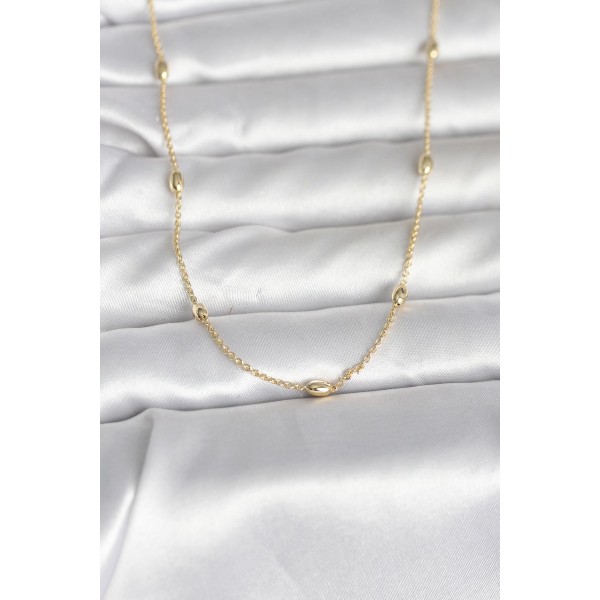 CM 14K Gold Renk Damla Topçuk Model Zincirli 60 cm Kadın Kolye - TJ-BKO10980