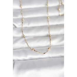 CM 14K Gold Renk Kesme Çubuk Zincir Topçuklu Model 60 cm Kadın Kolye TJ-BKO10986