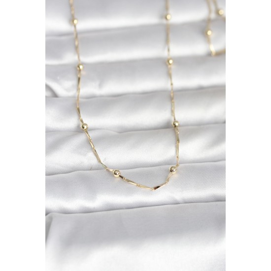 CM 14K Gold Renk Kesme Çubuk Zincir Topçuklu Model 60 cm Kadın Kolye - TJ-BKO10986