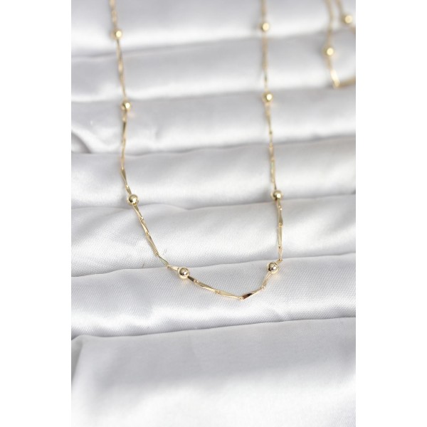 CM 14K Gold Renk Kesme Çubuk Zincir Topçuklu Model 60 cm Kadın Kolye - TJ-BKO10986
