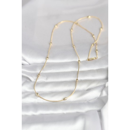 CM 14K Gold Renk Yılan Zincirli Damla Topçuk Model 60 cm Kadın Kolye - TJ-BKO10990